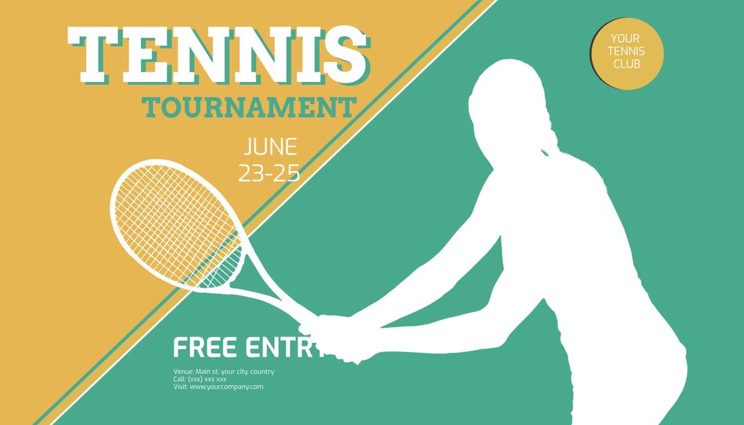 Tennis Tournament Banner with Player Silhouette and Event Details