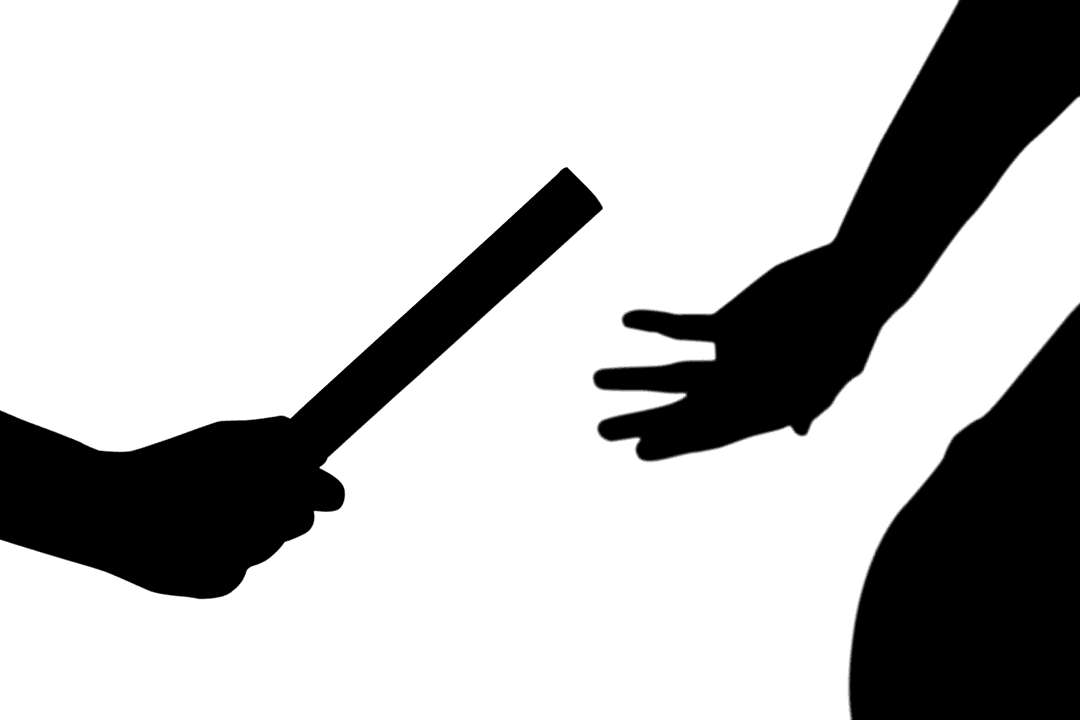 Transparent Baton Exchange Between Athletes in Gym