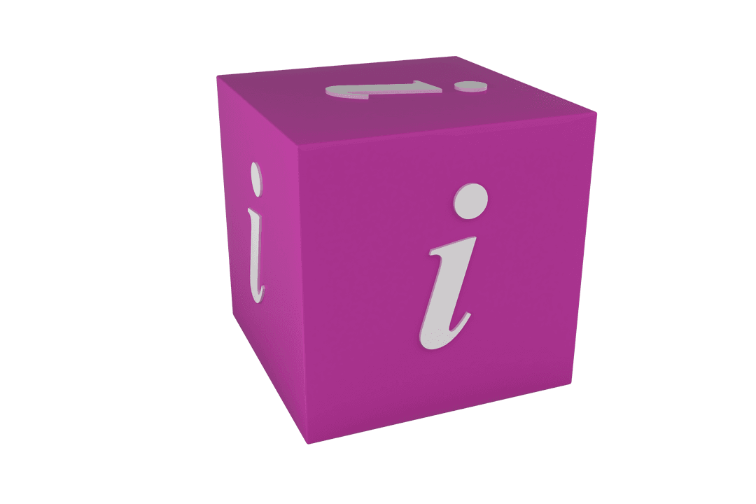 Digital Media Cube with Information Icon on Transparent Background