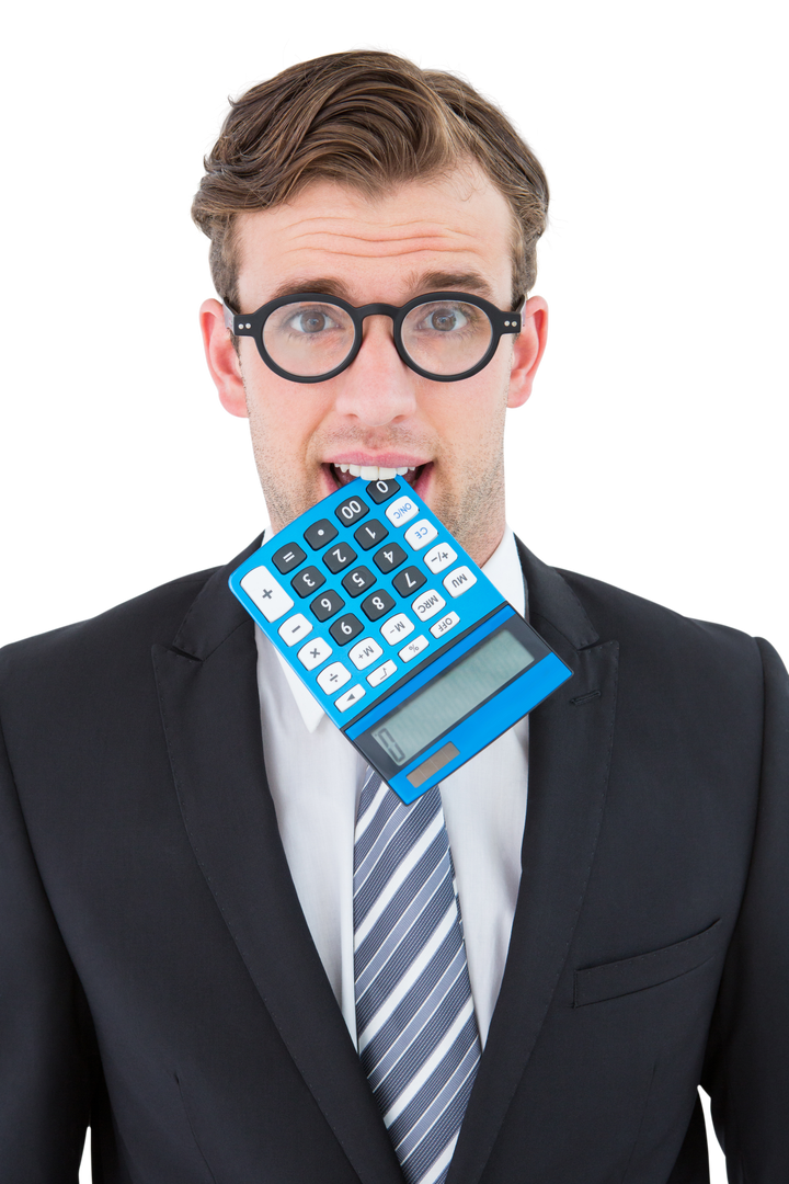 Transparent Geeky Businessman Biting Calculator - Download Free Stock Images Pikwizard.com