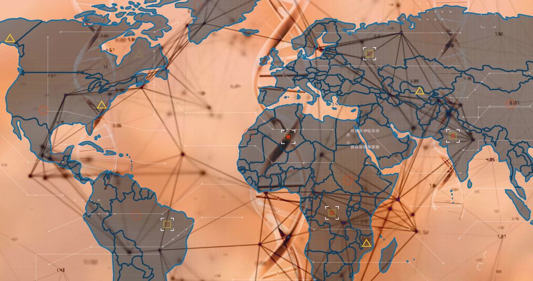 Global Network Map with DNA Helix and Data Grid Overlay