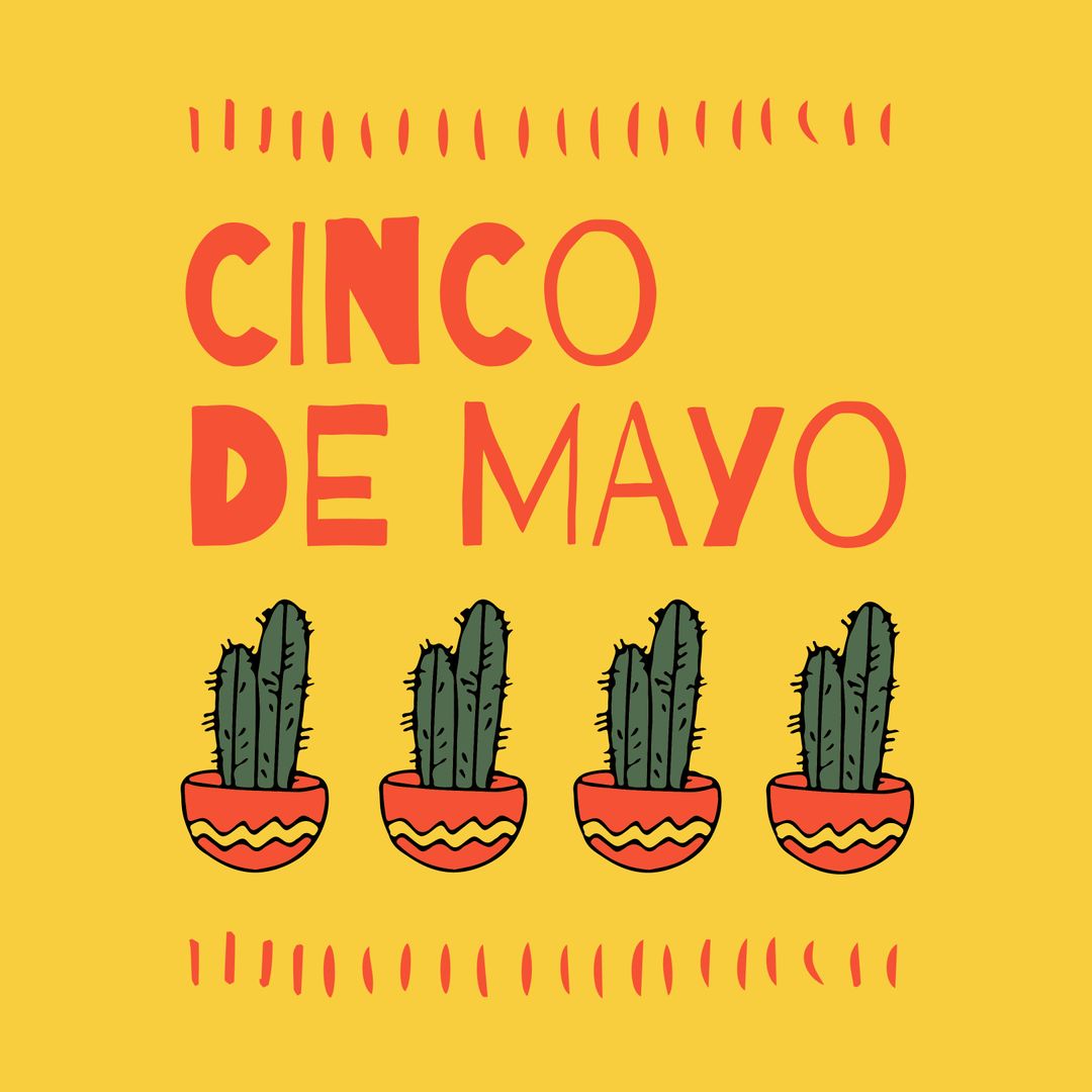 Cinco de Mayo Cactus Illustration on Yellow Background with Mexican Theme