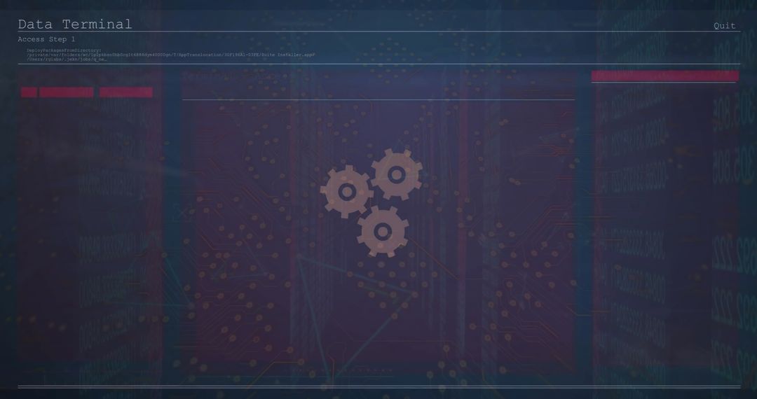 Financial Data Processing with Gear Icons Overlaid