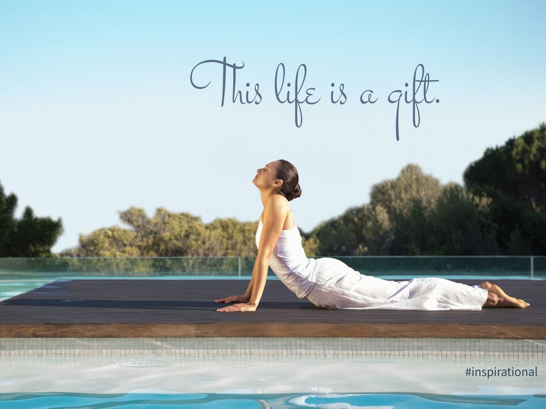 Woman Practicing Yoga by Tranquil Pool Promoting Relaxation