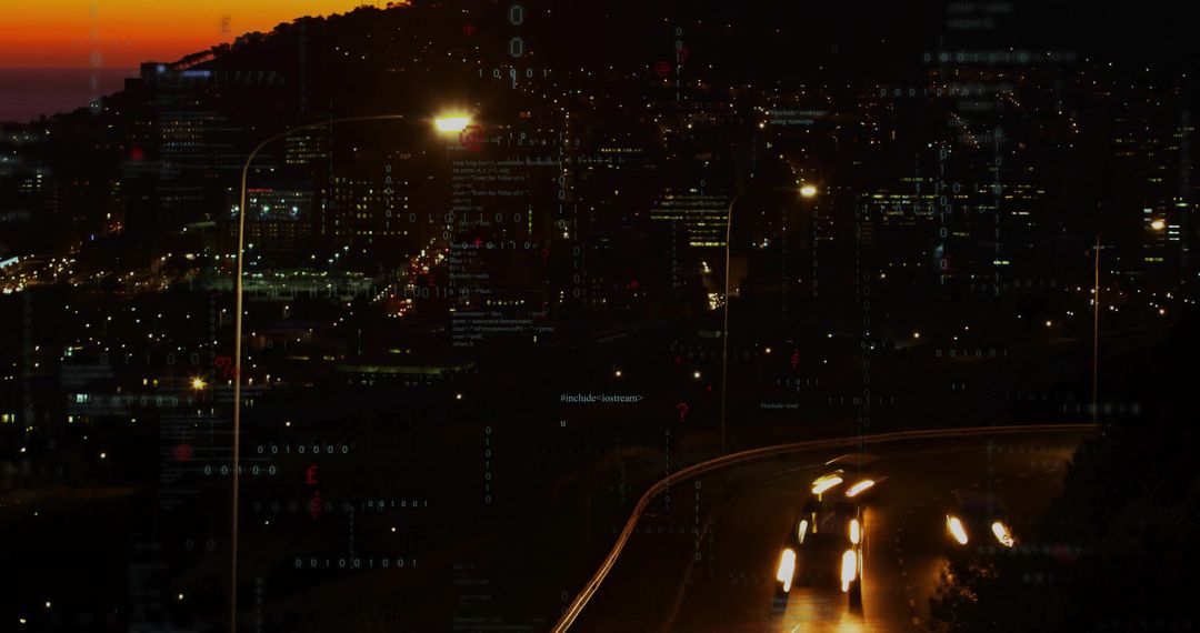 Curving Coastal Highway Glowing with Headlight Trails at Dusk