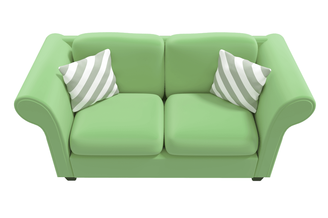 Transparent Green Sofa with Striped Cushions, High Angle View