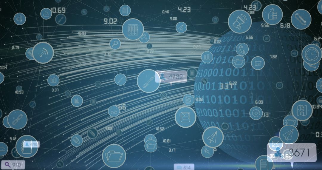 Global Communication Network Interface with Tech Icons