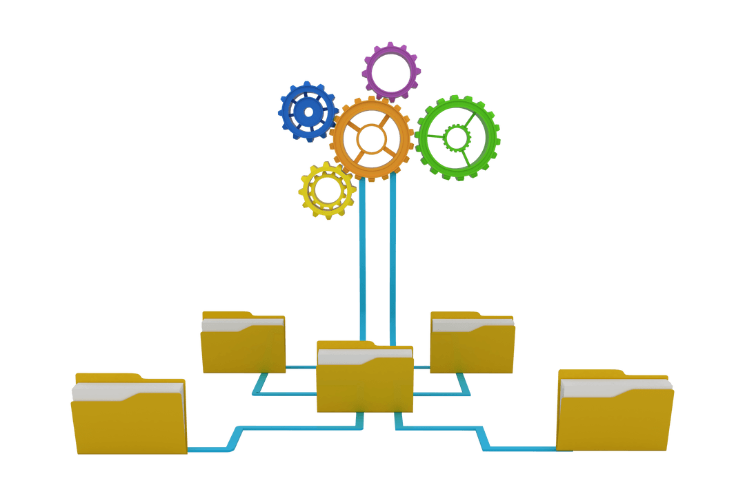 Colorful Cogs and Folders on Transparent Background Illustration