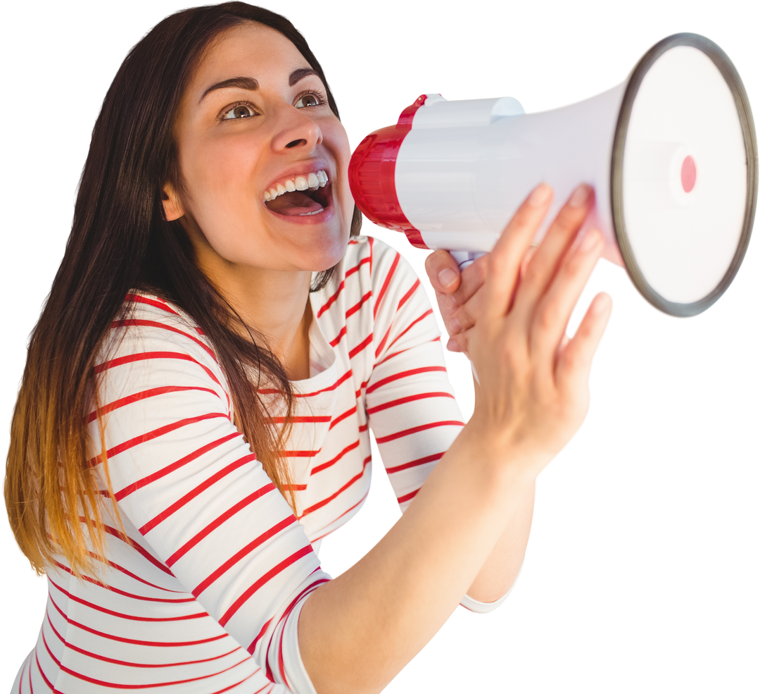 Happy Young Woman Shouting with Transparent Megaphone - Download Free Stock Images Pikwizard.com