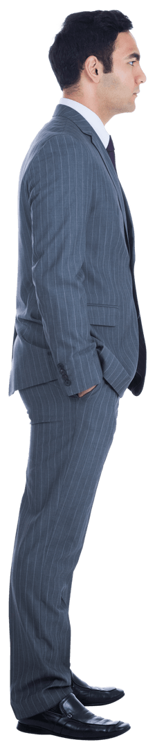 Side View of Focused Businessman on Transparent Background
