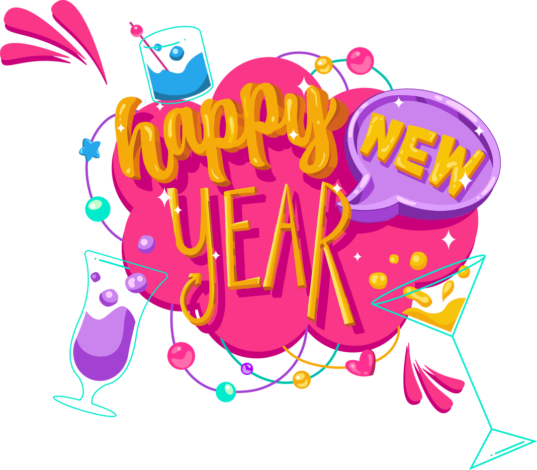 Transparent Celebratory New Year Text with Cocktails Artwork