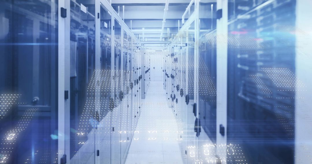 Futuristic Data Center with Digital Connections Interface