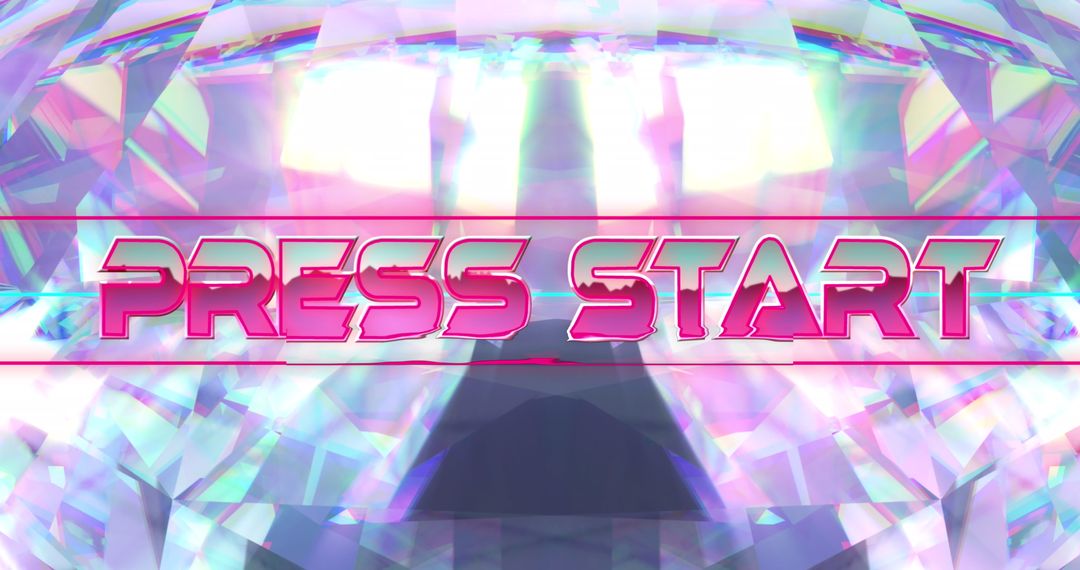 Retro Futuristic Design with Press Start Text and Glowing Crystal