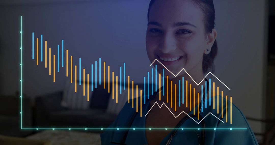 Smiling Nurse with Stethoscope Overlaid by Analytics Chart