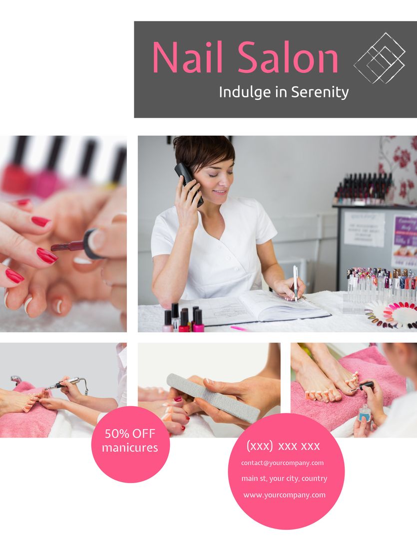 Elegant Nail Salon Brochure Highlighting Relaxation and Manicure Services - Download Free Stock Templates Pikwizard.com