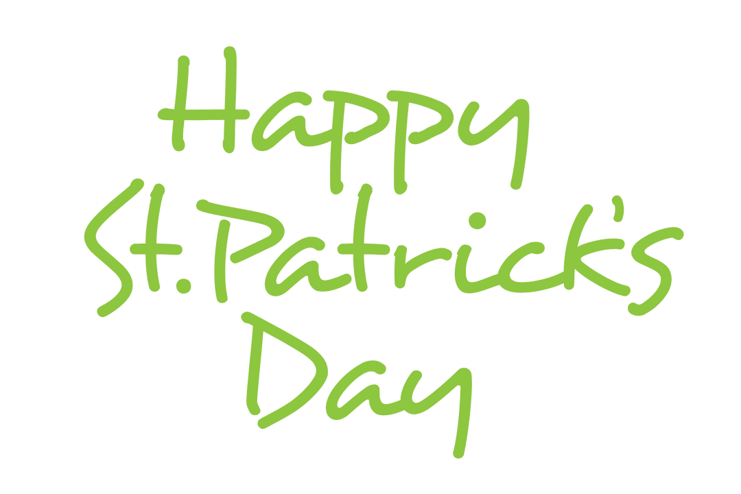 Digital St Patrick's Day Green Text on Transparent Background