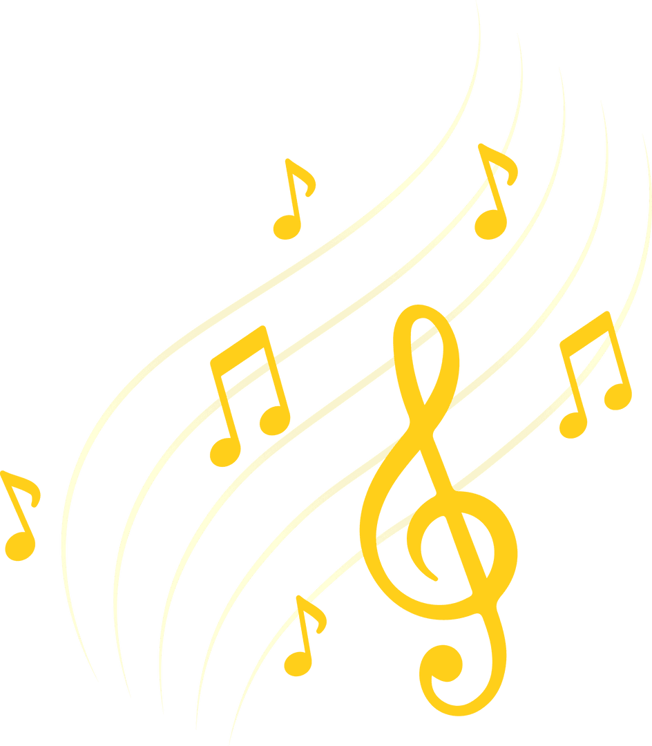 Yellow Treble Clef with Musical Notes on Transparent Background