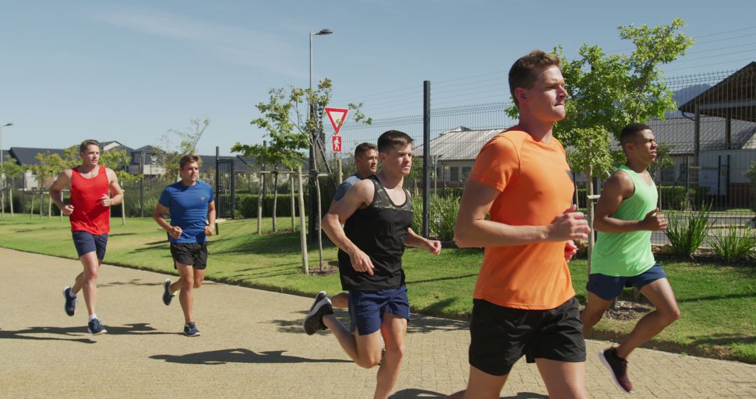 Group of Men Running Together Outdoors for Fitness and Health - Free Images, Stock Photos and Pictures on Pikwizard.com