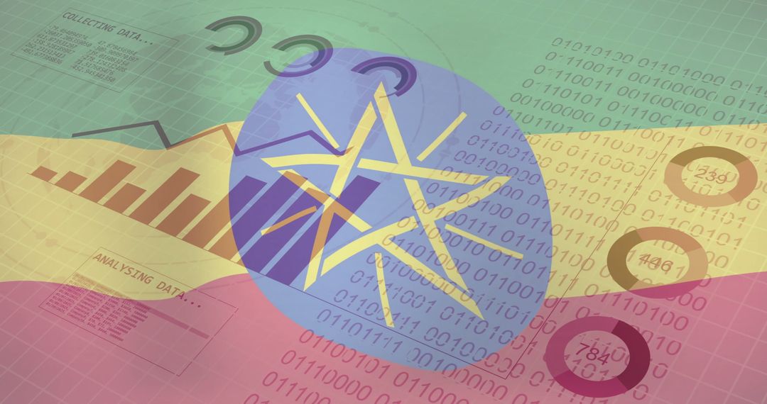 Ethiopian Flag with Digital Analytics Overlay