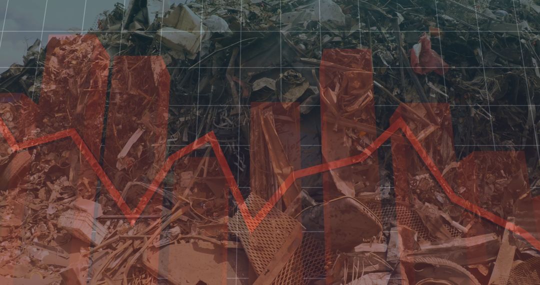 Metal Scrapyard Overlaid with Falling Financial Graph