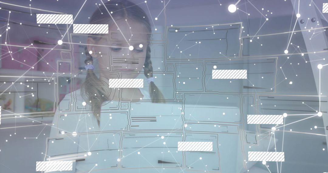 Young Student Engaged with Futuristic Digital Interface in Learning Environment