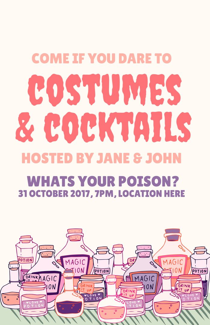 Halloween Costume Party Invitation with Potion Illustrations