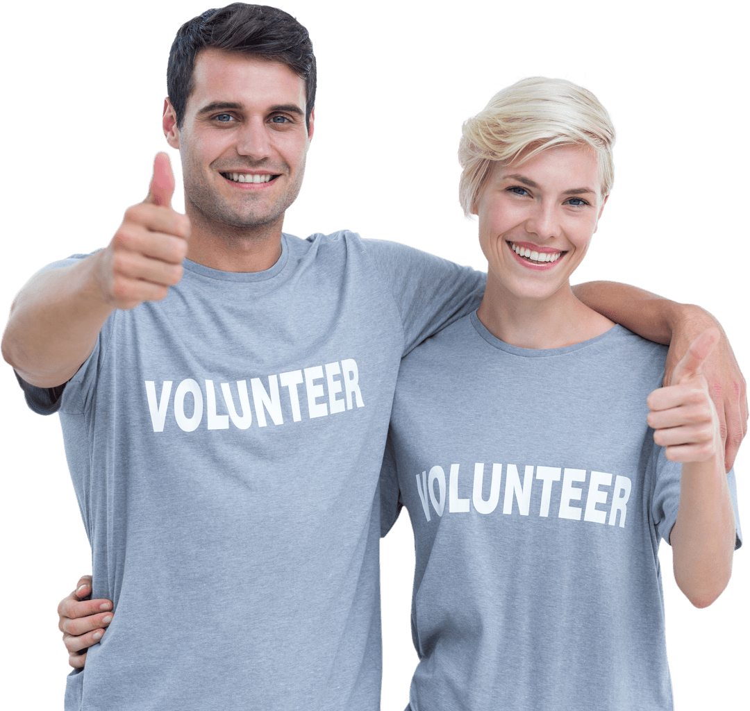 Smiling Volunteers Giving Thumbs Up on Transparent Background