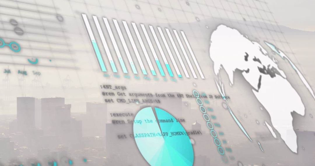 Abstract Financial Data Interface Over City Skyline