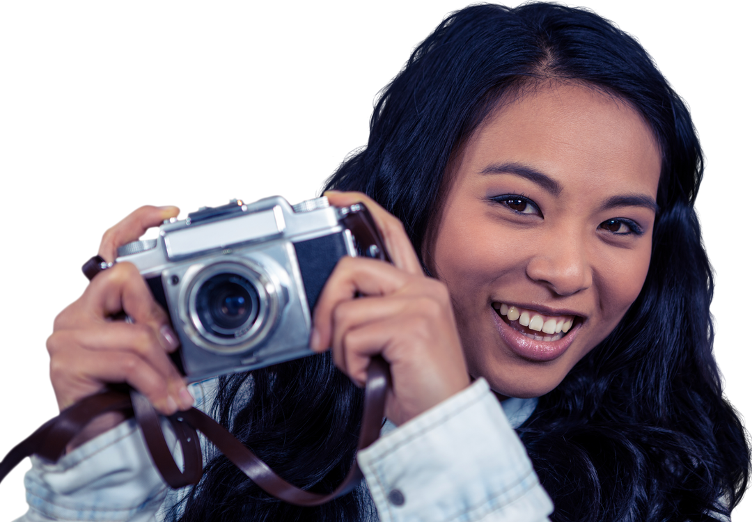 Smiling Asian Woman Holding Transparent Camera - Download Free Stock Images Pikwizard.com