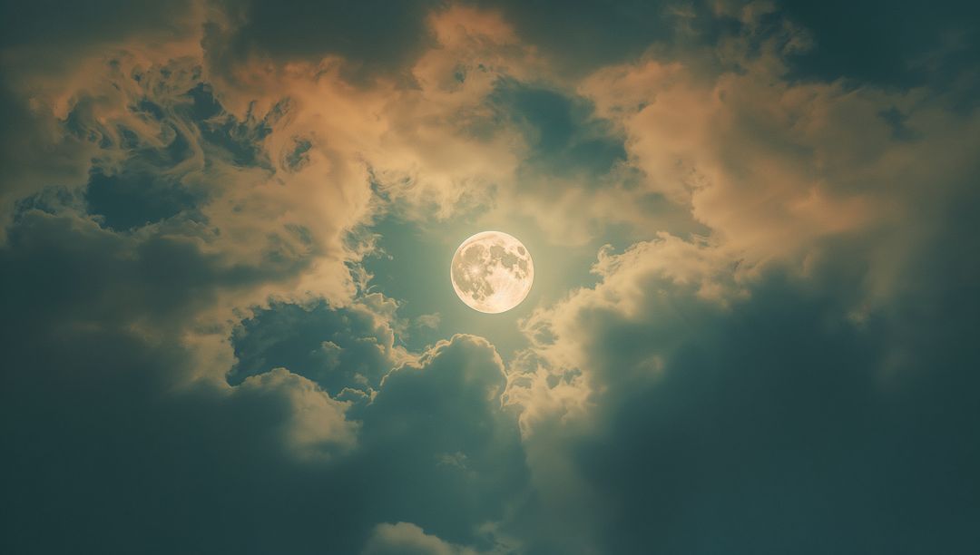 Luminous Full Moon Shining Through Cloudy Night Sky
