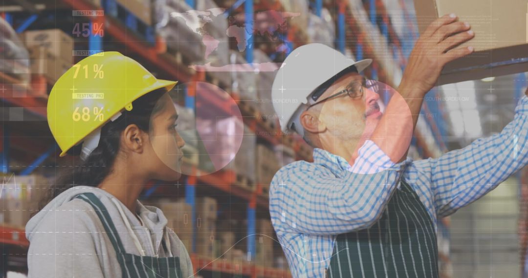 Warehouse Workers Analyzing Logistics Data for Global Shipping