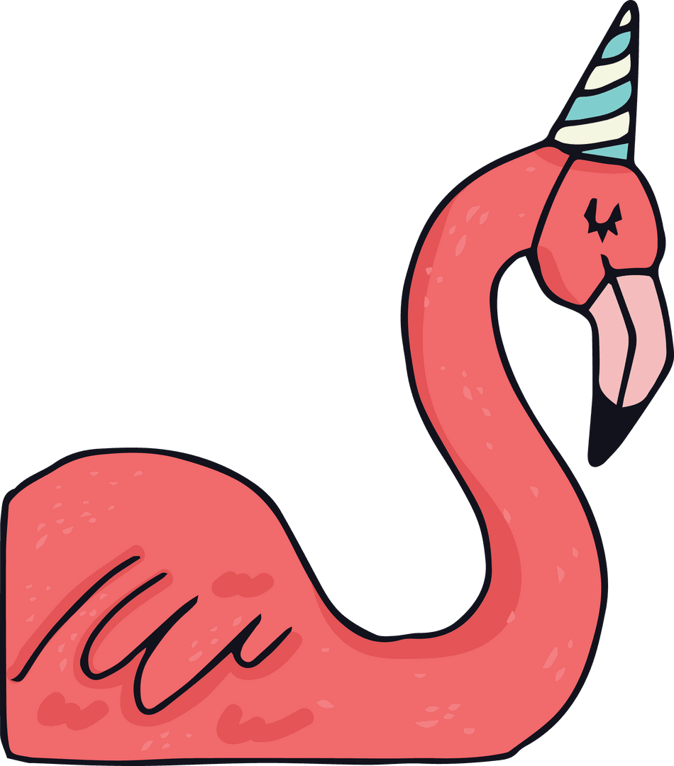 Whimsical Flamingo Wearing Striped Party Hat on Transparent Background