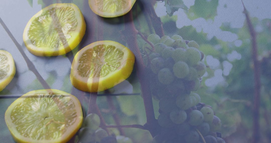Lemon Slices and Grape Cluster, Nature's Juicy Contrast