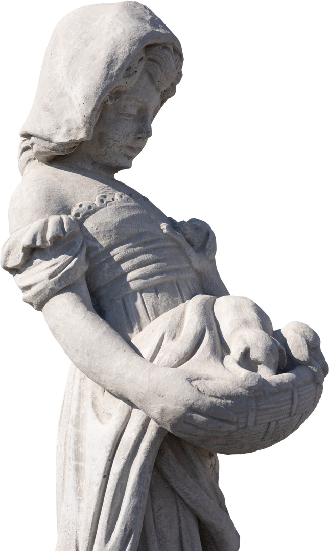 Transparent Scene of Stone Sculpture With Girl Holding Puppy Basket - Download Free Stock Images Pikwizard.com