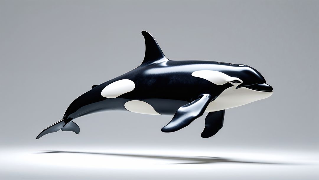 Levitating Orca Sculpture Against Gradient Backdrop