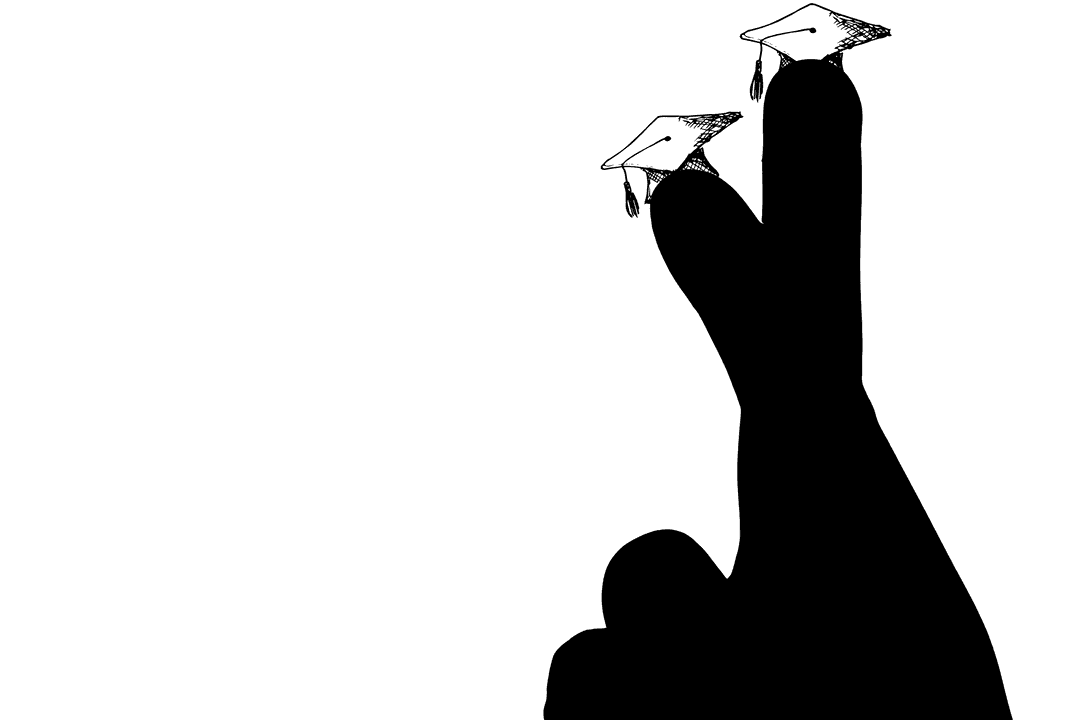 Transparent Silhouette of Hand with Mortarboard Academic Theme