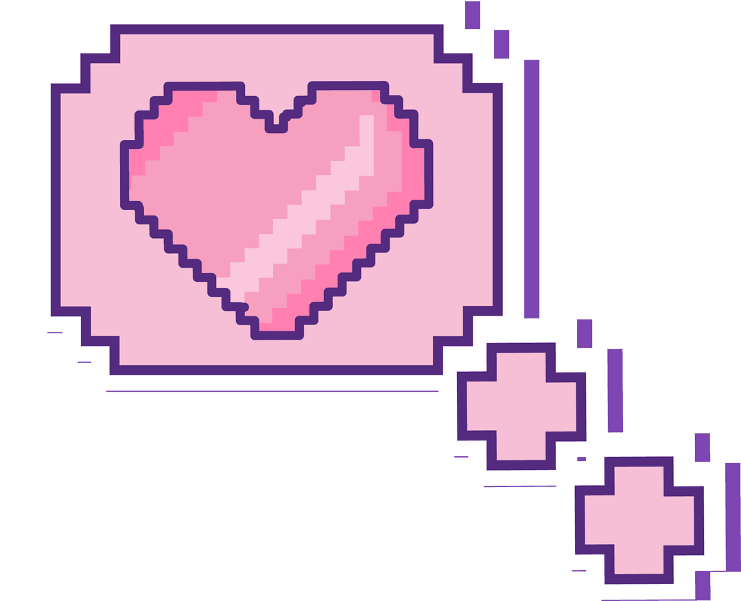 Transparent Pixel Art Heart in Thought Bubble with Plus Signs