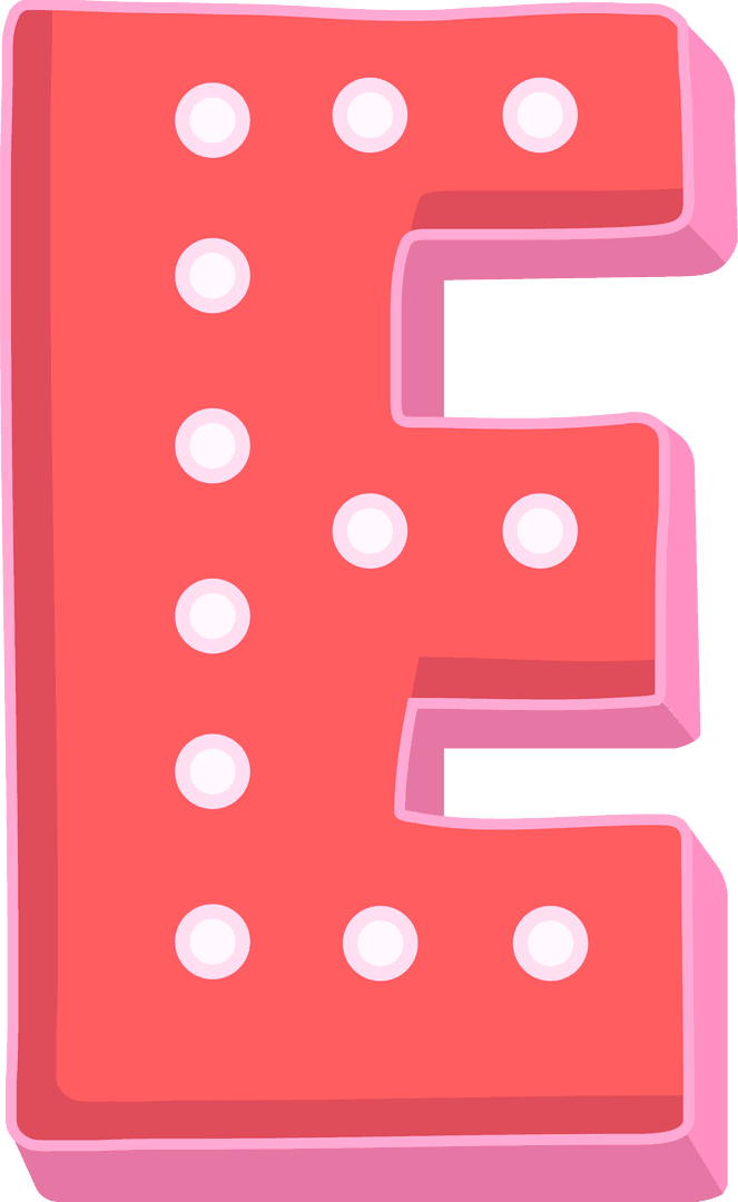 3D Marquee Style Letter E with Retro Circular Bulbs on Transparent