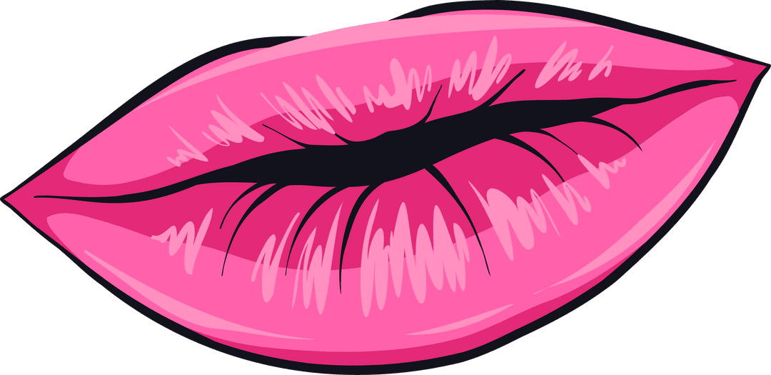 Stylized Glossy Pink Lips Illustration on Transparent Background