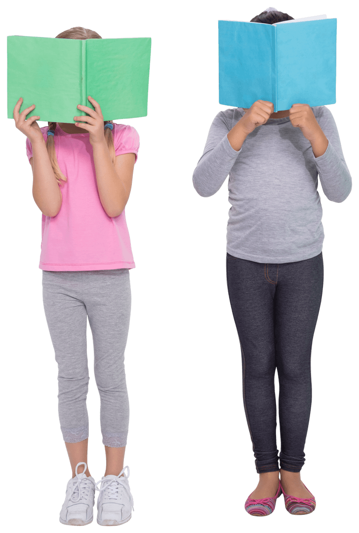 Children Standing with Notebooks on Transparent Background