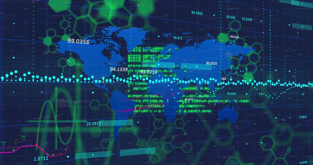Futuristic Global Data Visualization with Neon Digital Code