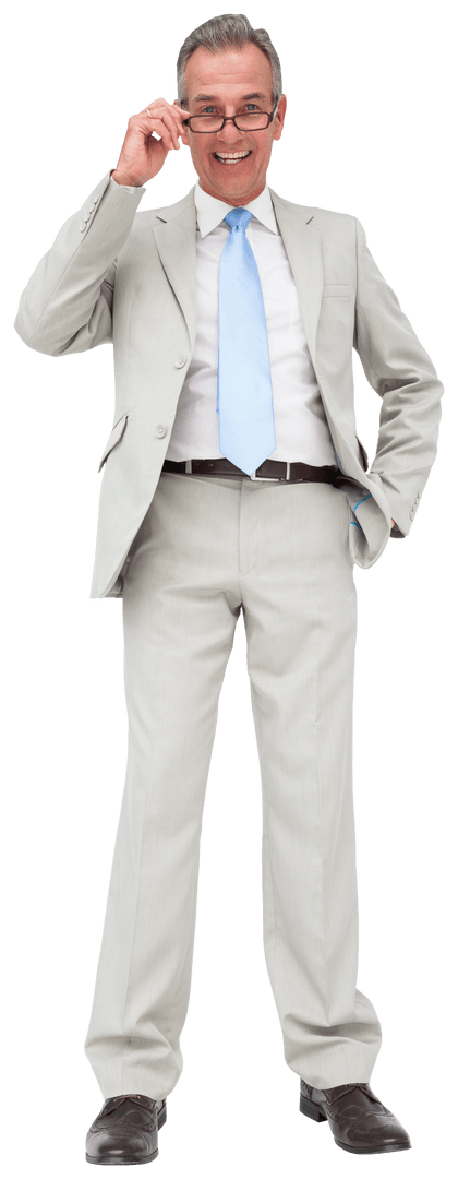 Smiling Caucasian Businessman Wearing Suit Over Transparent Background