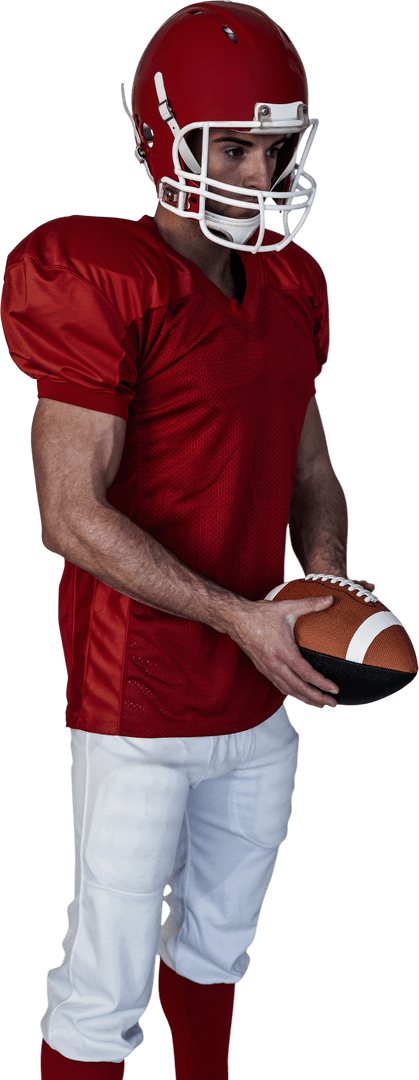 Transparent Rugby Player Holding Ball Focused and Determined