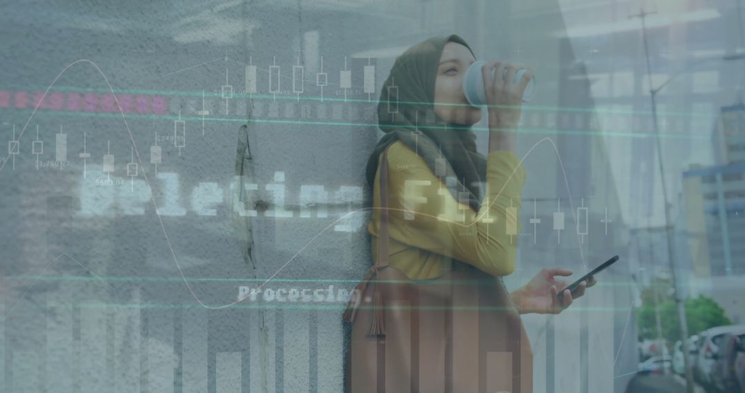 Digital Businesswoman Checking Data on Smartphone in Urban Environment