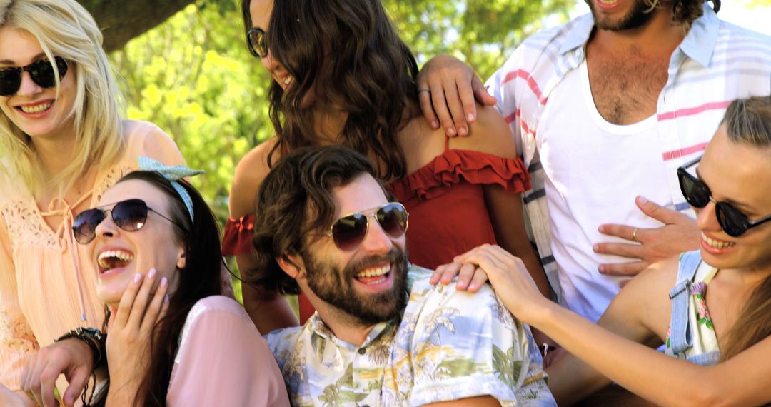 Young Friends Enjoying Summer Day with Laughter and Joy