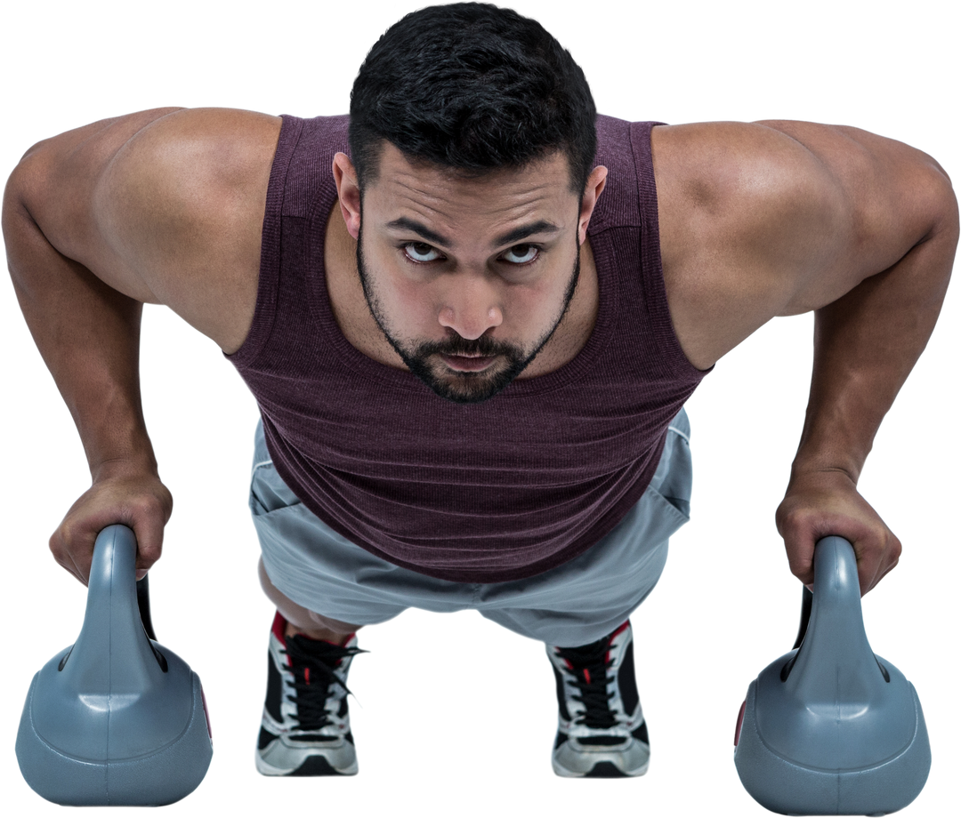 Transparent Image Muscular Man Doing Push-Ups Using Kettlebells - Download Free Stock Images Pikwizard.com