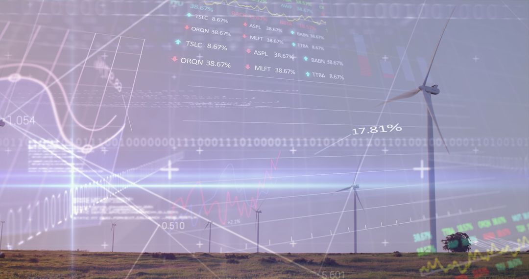 Renewable Energy Concepts with Wind Turbine and Digital Data Overlay