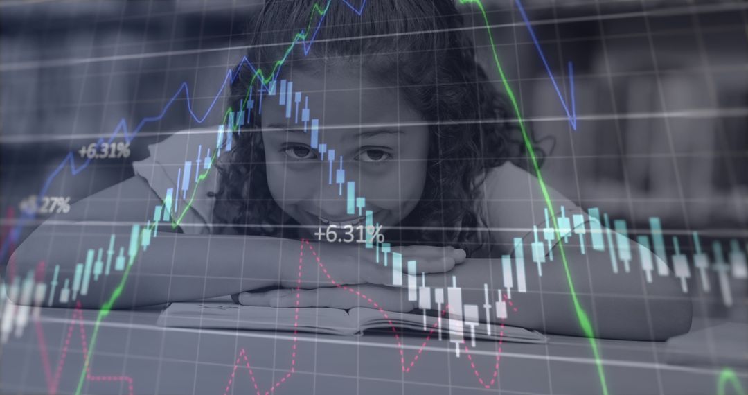 Girl Smiling Through Stock Market Data Rise Concept - Free Images, Stock Photos and Pictures on Pikwizard.com