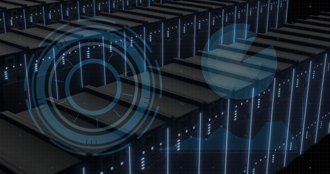 Futuristic Digital Interface in Data Center Server Rows