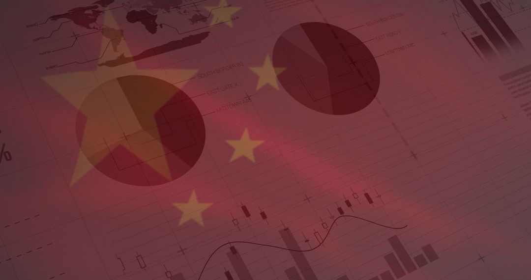 China Flag Over Financial Data and Statistics